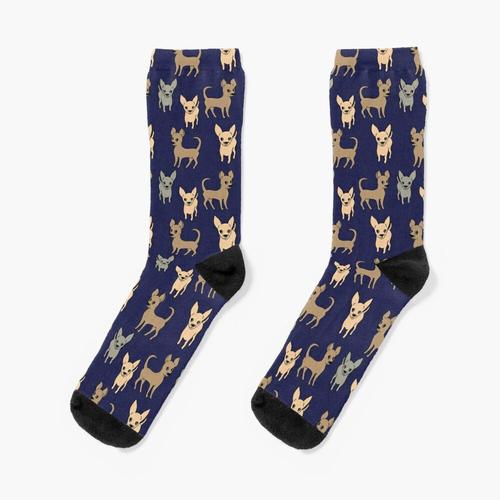 Chaussettes Taille Unique Chihuahua Chihuahuas - Bleu Marine Nouveauté Fantaisie Motif Fou Équipage Décontracté Pour Hommes Femmes