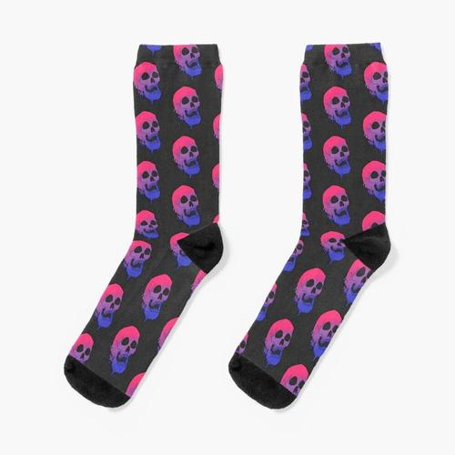 Chaussettes Taille Unique Lgbt Pride Melting Skull - Bi Flag Nouveauté Fantaisie Motif Fou Équipage Décontracté Pour Hommes Femmes