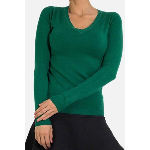 Pull Col V En Maille Vert Femme