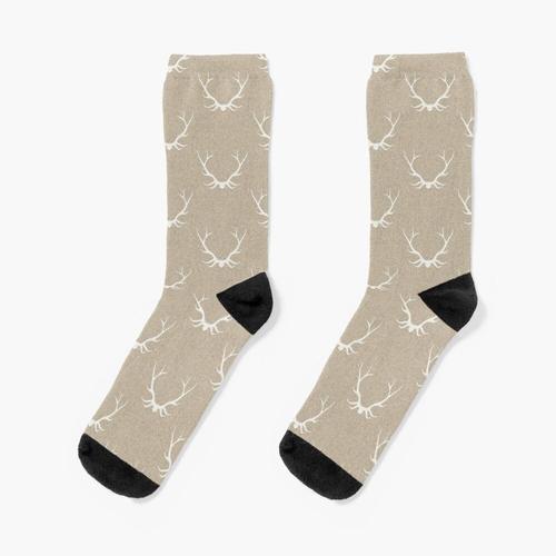 Chaussettes Taille Unique Antlers - Blanc Sur Le Linge Bronzé Nouveauté Fantaisie Motif Fou Équipage Décontracté Pour Hommes Femmes