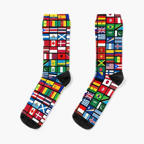 Chaussettes Taille Unique Plus De 90 Drapeaux Des Pays Du Monde, Cadeau International Nouveauté Fantaisie Motif Fou Équipage Décontracté Pour Hommes Femmes
