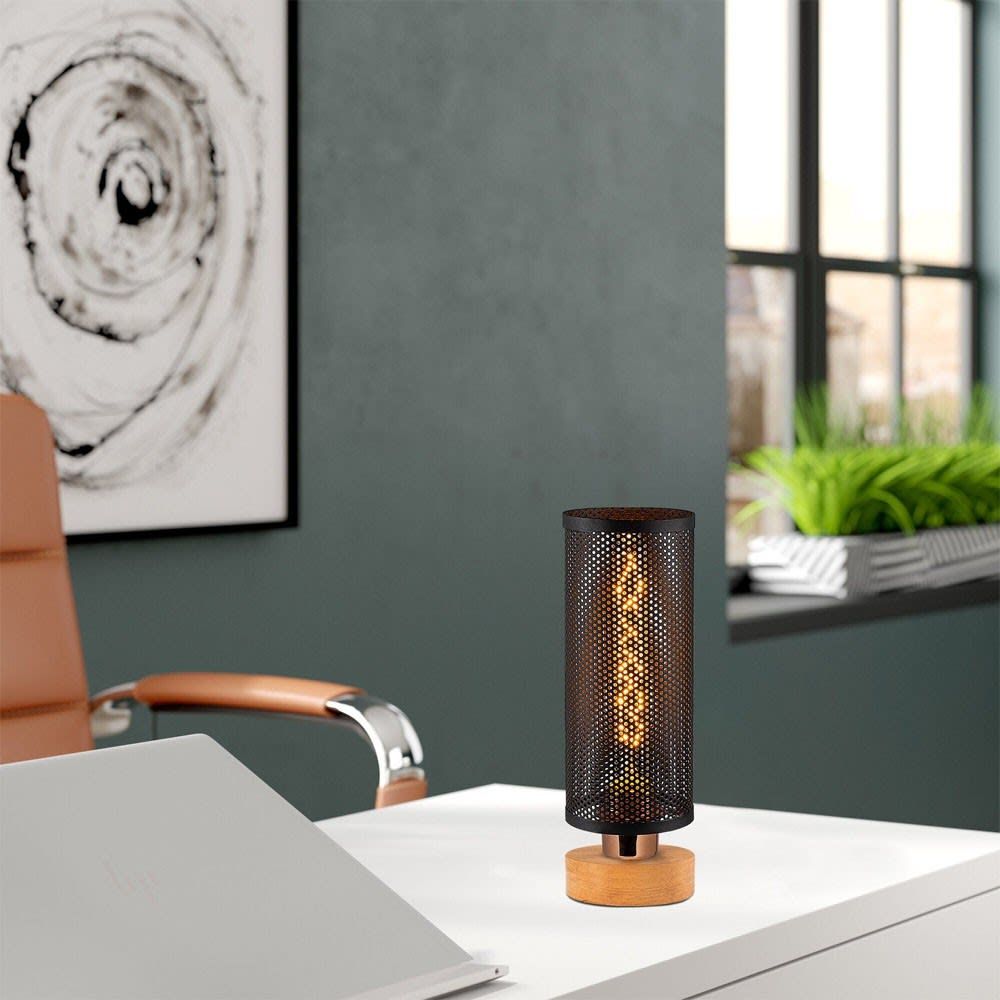 Lampe de table moderne avec base en bois et écran