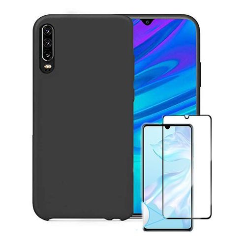 Kit De Verre Trempé 5d Full Cover + Coque Silicone Liquide Pour Huawei P30 Lite