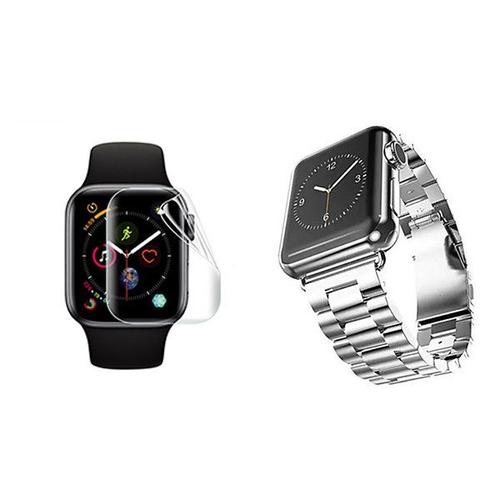 Kit Bracelet Acier Stainless Lux + Outil + Film De Gel À Coque Complète Pour Apple Watch Series 3 - 42mm - Gris