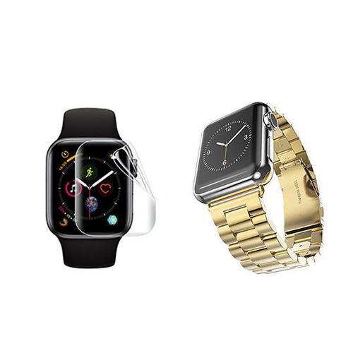 Kit Bracelet Acier Stainless Lux + Outil + Film De Gel À Coque Complète Pour Apple Watch Series 3 - 42mm - Or