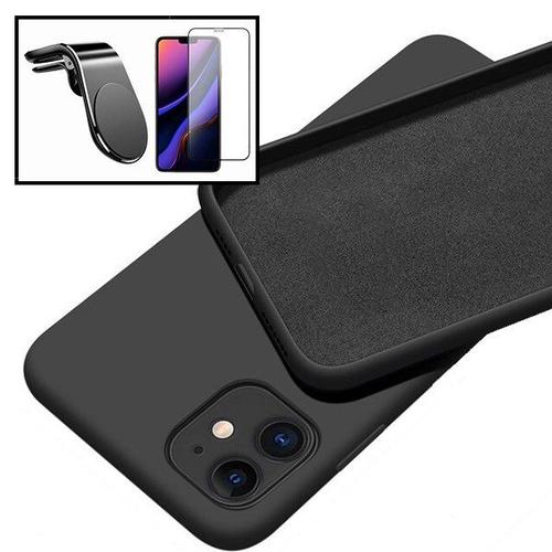 Kit Verre Trempé 5d Full + Coque Silicone Liquide + Support Magnétique L Pour Voiture Pour Iphone 12 Mini