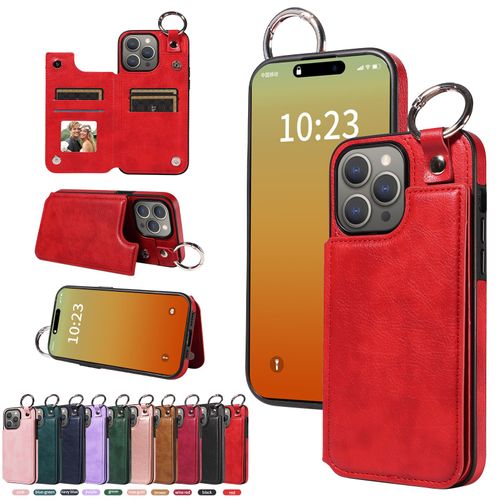 Coque Pour Iphone 15 Pro Max Avec Fermoir Anneau,Etui En Cuir Pu Pochette Portefeuille Magnétique Etui De Protection,Antichoc Housse De Protection Pour Iphone 15 Pro Max,Rouge