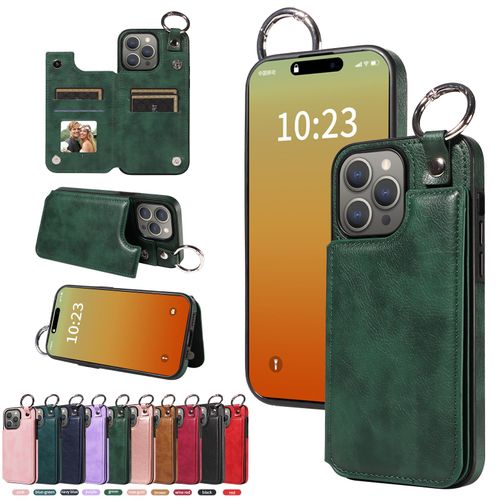 Coque Pour Iphone 15 Pro Max Avec Fermoir Anneau,Etui En Cuir Pu Pochette Portefeuille Magnétique Etui De Protection,Antichoc Housse De Protection Pour Iphone 15 Pro Max,Vert