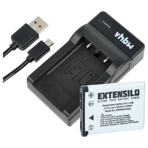 EXTENSILO 1x station de charge, 1x câble d'alimentation, 1x batterie compatible avec Aldi Traveler Slimline Super Slim XS80