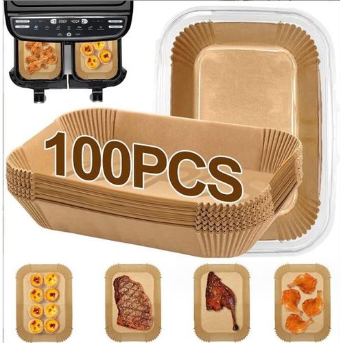 100pcs Papier Air Fryer Rectangle Antiadhésif Résistant À L'huile Et À L'eau, Air Fryer Accessoires, Pour Air Fryer, Micro-Ondes, Four(Naturelle)