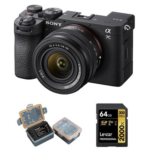 Sony A7C II (28-60 mm) noir Kit+Lexar 64Go carte mémoire professionnelle 2000x UHS-II SDXC+Kingma 2000 mAh (Sony NP-FZ100) batterie