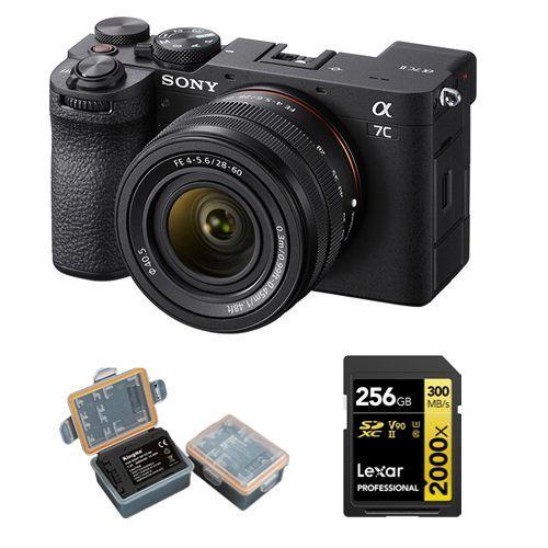 Sony A7C II (28-60mm) noir Kit+Lexar 256Go carte mémoire professionnelle 2000x UHS-II SDXC+Kingma 2000mAh (Sony NP-FZ100) batterie