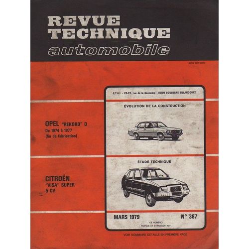 Revue Technique Automobile  N° 387 : Opel Rekord De 1974 À 1977 Fin De Fabrication - Citroen Visa Super 5 Cv