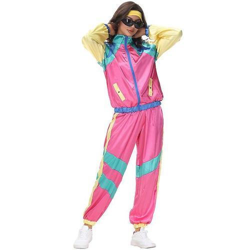 Hommes et femmes 80s surv¿ºtement r¿¿tro Hip Hop coupe-vent femmes Disco surv¿ºtement ensembles Colorblock une pi¿¿ce tenues ensemble veste coupe-vent ceinture ¿¿lastique XL femmes