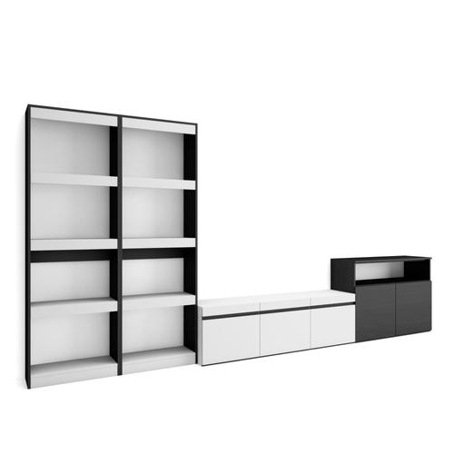 Ensemble Meuble Tv | Meuble Salon Complet | 370x186x35cm | Pour Les Tv Jusqu'à  65' | Salon Complet | Style Moderne | Blanc Et Noir