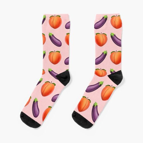 Chaussettes Taille Unique Emoji Pêche Et Aubergine Nouveauté Fantaisie Motif Fou Équipage Décontracté Pour Hommes Femmes