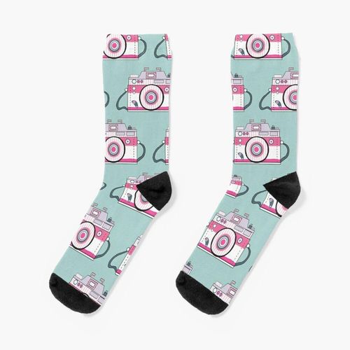Chaussettes Taille Unique Modèle De Caméra Rose Rétro Nouveauté Fantaisie Motif Fou Équipage Décontracté Pour Hommes Femmes
