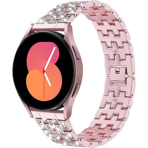 Women's Bracelet For Samsung Galaxy Watch 5/5pro/4 40 Mm 44 Mm Replacement Strap, 20 Mm Bling Crystal Rhinestone Metal Bracelets Watch Strap For Samsung Galaxy Watch 4 Classic 42 46 Mm - Pink