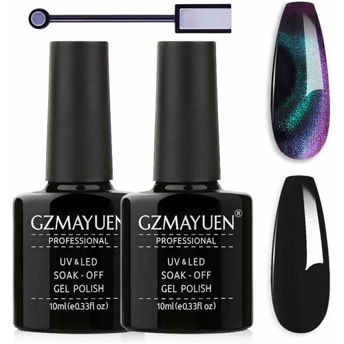 Vernis Cat Eyes Semi Permanent 5d Vernis Magnetique Aimant Cat Eyes Vernis Gel Vernis ¿¿ Ongles Cateyes 2pcs Noir Ongle Vernis Uv Magn¿¿Tique Gel Nail Polish Set 