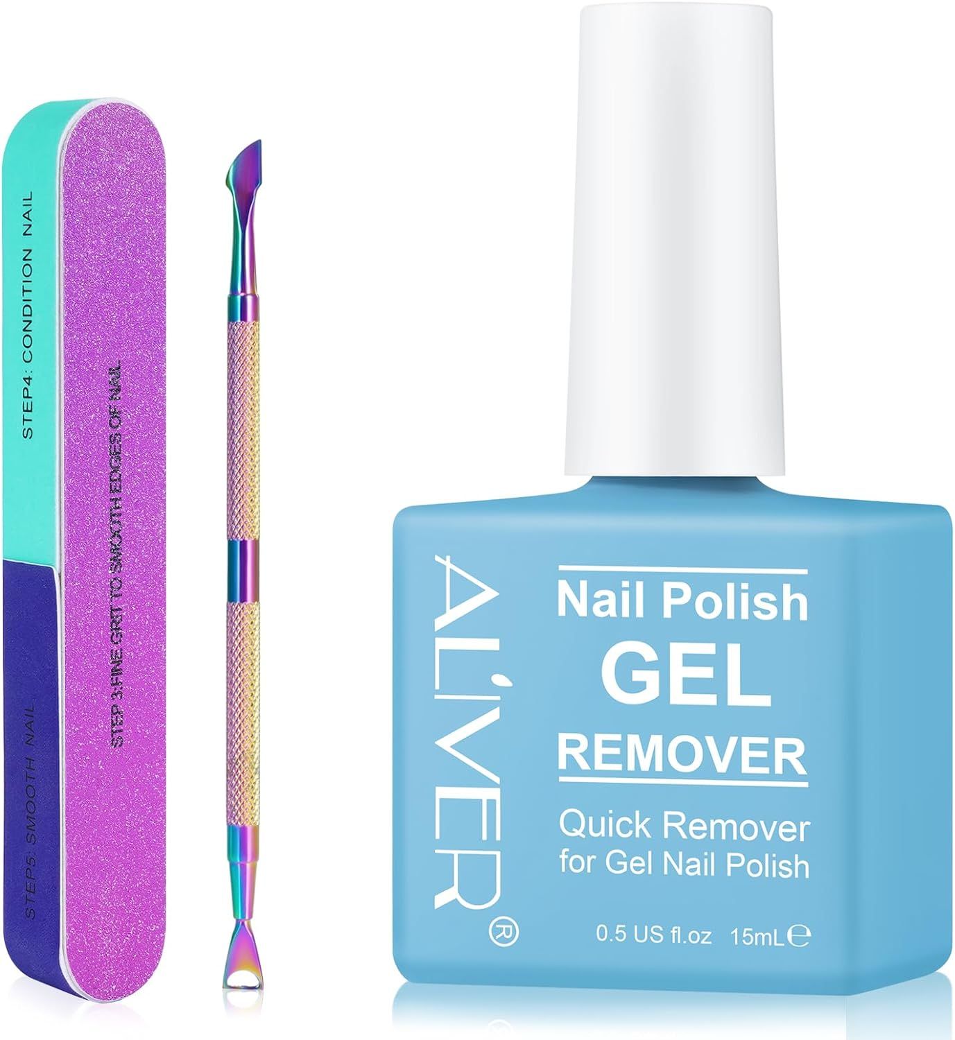 Dissolvant Vernis Semi Permanent Rapide Remover Vernis Semi Permanent Avec Limes À Ongles Et Grattoir À Cuticules Retrait Rapide Et Facile Du Vernis À Ongles En Gel 15ml