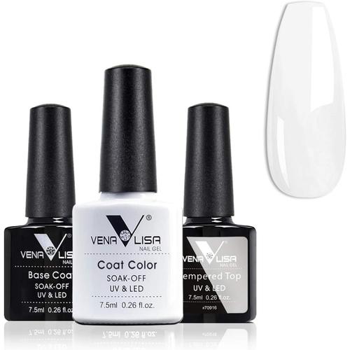 Venalisa Gel Vernis ¿¿ Ongles Uv Set Shellac Jaune Blanc Pur Blanc Gel Vernis Avec Top Coat Et Base Coat Pour Vernis ¿¿ Ongles Pastel Nude Manucure Design Salon 7.5ml 3pcs 