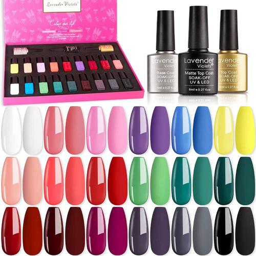 21 Pcs Vernis ¿¿ Ongles Gels Semi-Permanents Vernis La Saint Valentin Cadeaux Polish Couleurs Classiques Soak Off Uv Led Base,Mat,Top Coat Kits De Manucure F997 