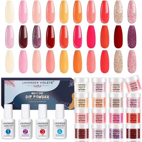 20 Pcs Dip Powder Kit De Vernis ¿¿ Ongles Pour D¿¿Butants 16 Summer Poudre La F¿ºte. Couleurs Base Top Coat, Activateur,Brush Saver Pour M963 