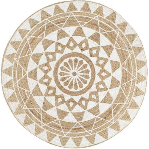 Tapis Fait ¿¿ La Main Jute Tapis De Salon Avec Imprim¿¿ Blanc 90 Cm