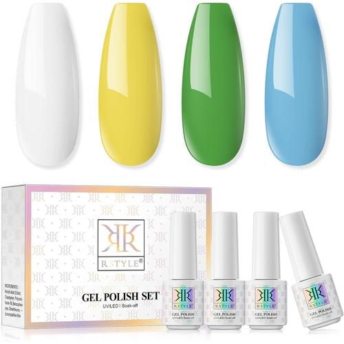 Vernis Semi Permanent 4pcs, Blanc Jaune Vert Bleu Vernis ¿¿ Ongles Soak Off Uv Led Vernis Gel Manucure Ongles Gel Set Nail Polish Salon De Manucure ¿¿ Domicile 