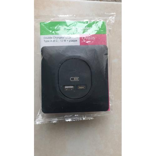 Double chargeur USB A + C 12W Schneider Ovalis Electric blanc