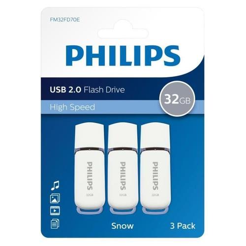 Lot de 3 Clés USB 32 Go Philips USB2.0 Snow Edition Blanc et gris