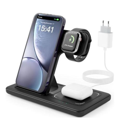 Chargeur Induction 3 En 1 For Iphone 15/14/13/12/11/Pro/Max/Plus/Xs/Xr/X, Apple Watch Ultra 9/8/7/6/5/4/3/2/Se, Airpods Pro 3/2, Station De Charge, Chargeur Sans Fil Luoatip