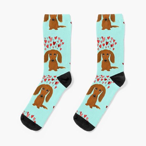 Chaussettes Taille Unique Mignon De Caricature De Teckel Rouge À Long Terme Avec Des C?Urs Avec Coeurs Nouveauté Fantaisie Motif Fou Équipage Décontracté Pour Hommes Femmes