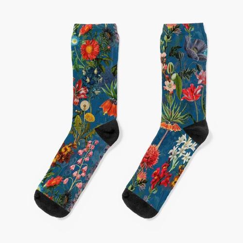 Chaussettes Taille Unique Vintage Blue Springflower Meadow Night Nouveauté Fantaisie Motif Fou Équipage Décontracté Pour Hommes Femmes