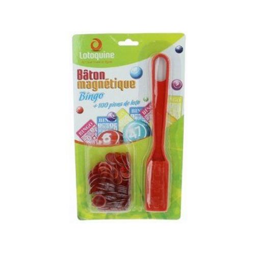 Set Loto Ramasse Pions Rouge + 100 Pions Magnétiques De Loto Rouge - Accessoire Bâton Magnétique Jetons Bingo Rouge - Accessoire Loto