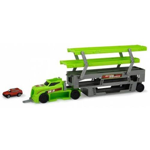 Mega Camion Transporteur 5 Niveaux, Vert 44,5 Cm + 1 Petite Voiture Incluse - Plateforme Pour 36 Vehicules - Transport Enfant