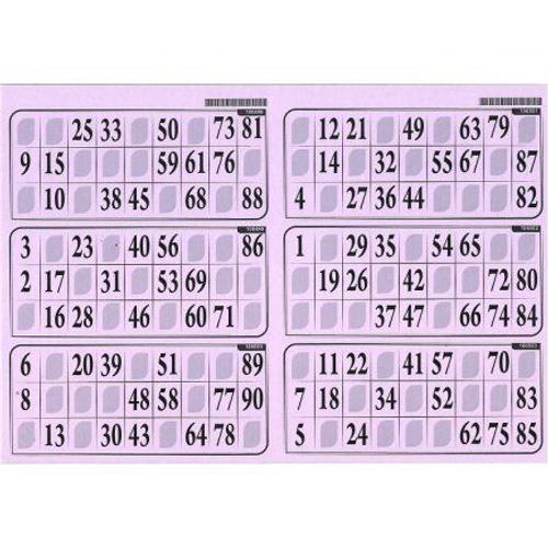Carton De Jeu Loto - 6 Grilles Sur Une Plaque 29x20cm, Epais Rigide 1 Mm, Usage Frequent - Coloris Lilas - Set Ccessoire Et Carte