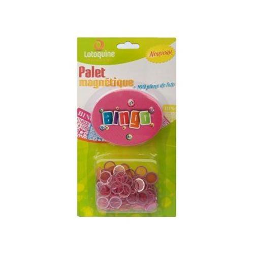 Palet Ramasse Jetons Avec 100 Pions Loto Magnetiques - Kit Accessoires Bingo 2 En 1, Rose - Nouveaute - Set Jeu Kermesse Et Carte