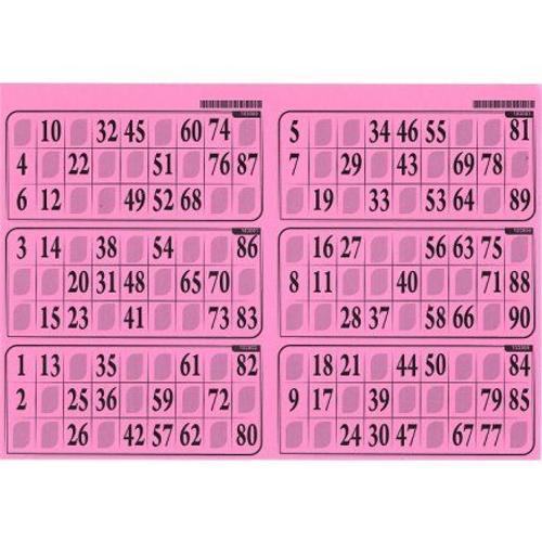 Carton Loto Bingo Plaque De 6 Grilles Imprimees - Rigide 1 Mm, Couleur Rose, Format Standard - Set Accessoire Tirage Et Carte