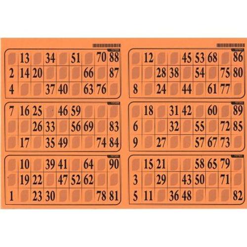 1 Planche De 6 Grilles De Loto Traditionnel - Plaque Rigide 1 Mm Pour Usage Frequent, Orange - Kit Accessoire Soiree Jeu Bingo Et Carte