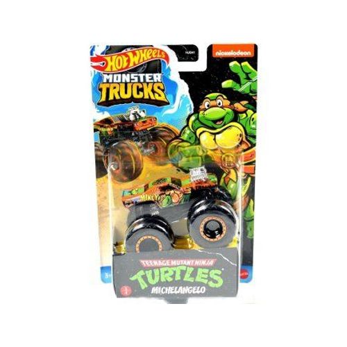 Hot Wheels Monter Truck Pour Tortues Ninja Michelangelo - Vehicule Miniature Monster Jam Tmnt Verte Et Orange - Voiture Collection Turtles