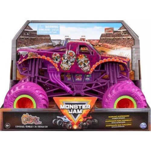 Monster Jam Géant : Catavera - Voiture Violette 19x13cm (Lxl) - Set Véhicule Miniature 1:24 + 1 Carte Tigre