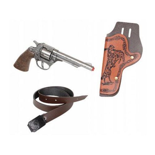 Revolver Cow Boy Metal Gris 20 Cm + Etui + Ceinture - 8 Coups - Western, Sherif - Jouet D'imitation - Enfant, Garcon