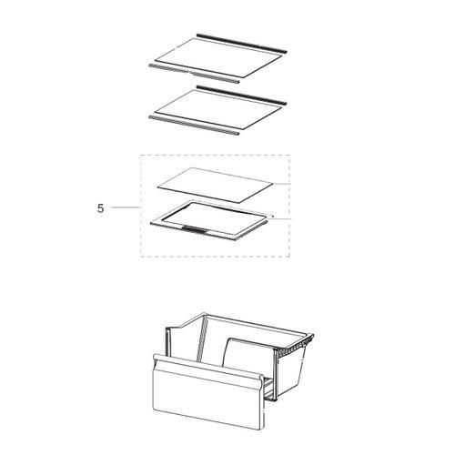 Clayette étagère inférieure complète d'origine (repère 5) 498X410 mm Réfrigérateur congélateur (DA97-13460F SAMSUNG)