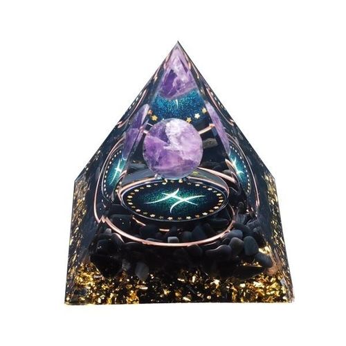 Pyramide d'orgonite constellation du zodiaque poisson améthyste