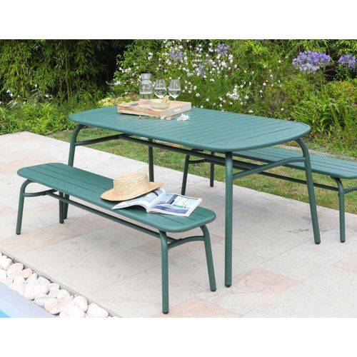 Ensemble Table Et 2 Bancs De Jardin En Aluminium Oscar