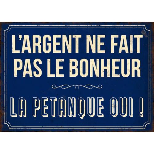 Plaque en métal humour 21 x 15 cm Bonheur pétanque