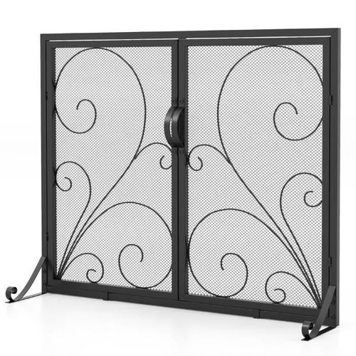 COSTWAY Pare - Feu à 2 Portes pour Cheminée - Poêle, Long. 96 cm - Haut.78 cm, Ecran de Cheminée en Noir