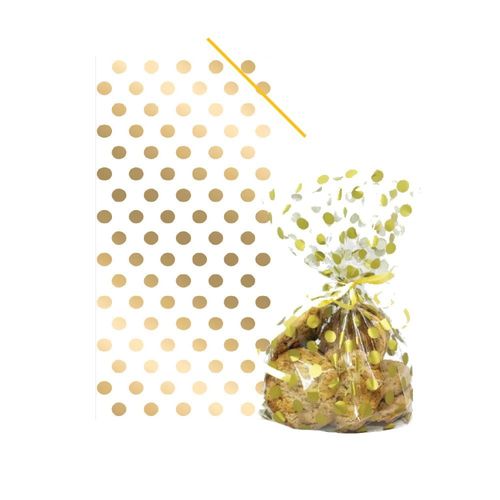 20 SACHETS TRANSPARENTS 12X28CM POIS OR