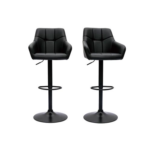 Tabourets De Bar Réglables Matelassés Noirs Et Métal Noir 360° (Lot De 2) Montero